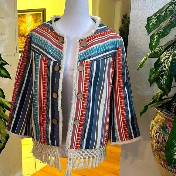 Coldwater Creek multi color stripes open Cardigan W’s size 12/P - Picture 1 of 13